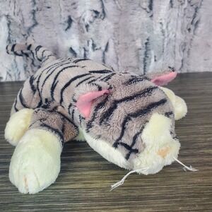 Laying Gray Tabby Cat Plush Sleeping Kitten 8" Cream Paws/Belly